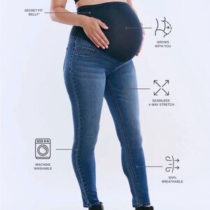 Motherhood Dark Blue Wash Maternity Secret Fit Belly Jeans Jeggings, NWT, Large